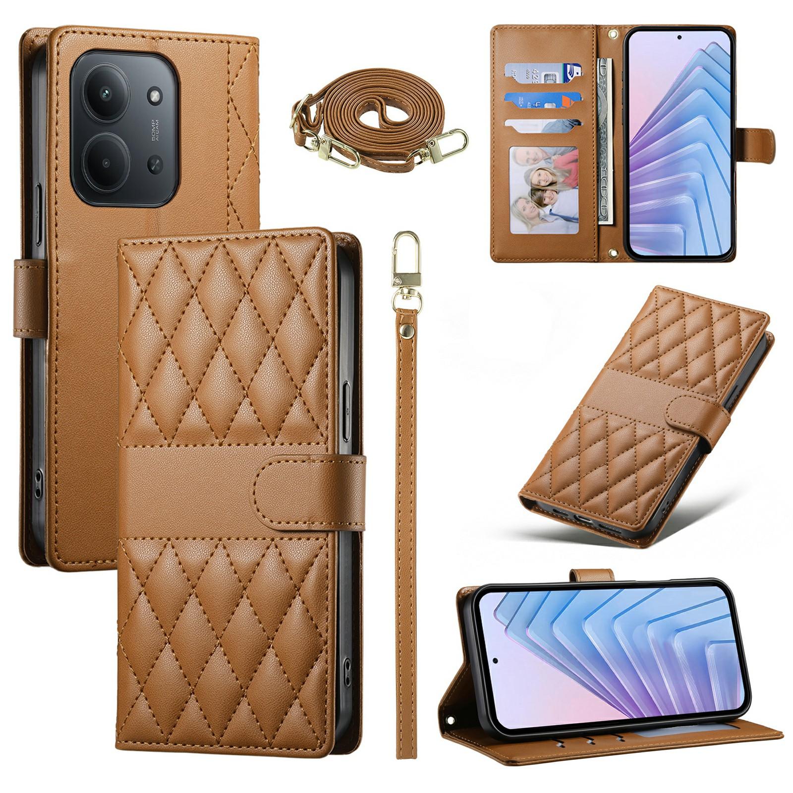 

Для Xiaomi Redmi 15C 5G (Європа) (173 мм)/4G (Європа) (173 мм) Чохол Гаманець з ромбоподібною прошивкою Шкіряна обкладинка для телефону з довгою/короткою лямкою E