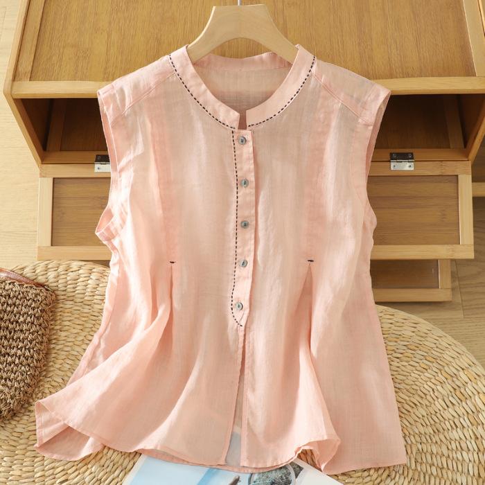 Women S Sleeveless Stand Collar Summer Casual Blouse Top M
