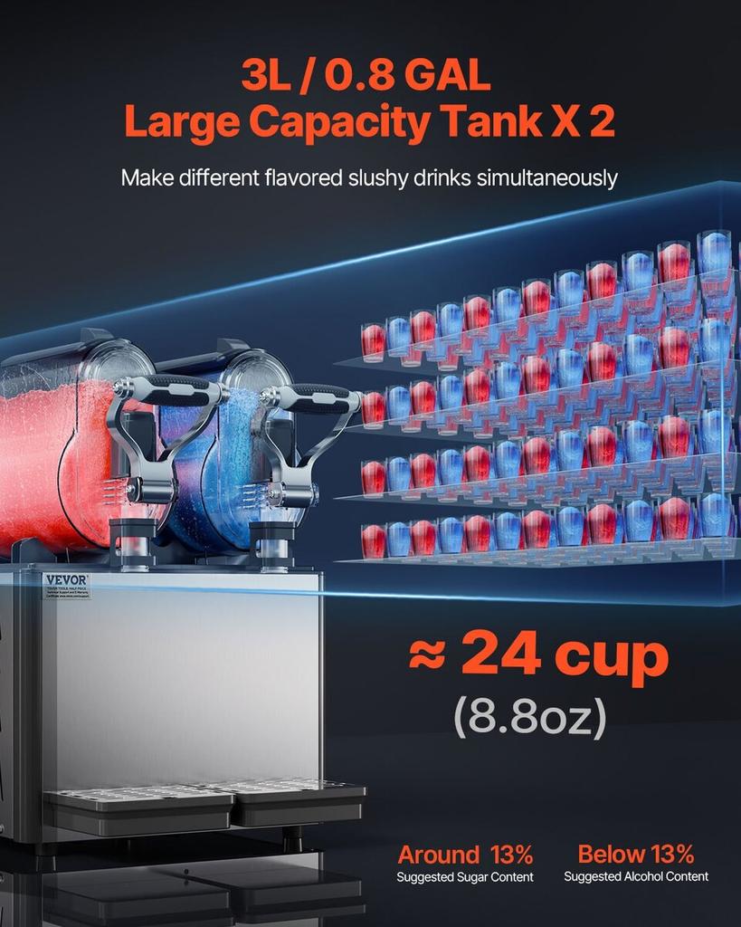 3Lx2 Tank Commercial Slushy Machine Margarita Smoothie Frozen Drink Maker