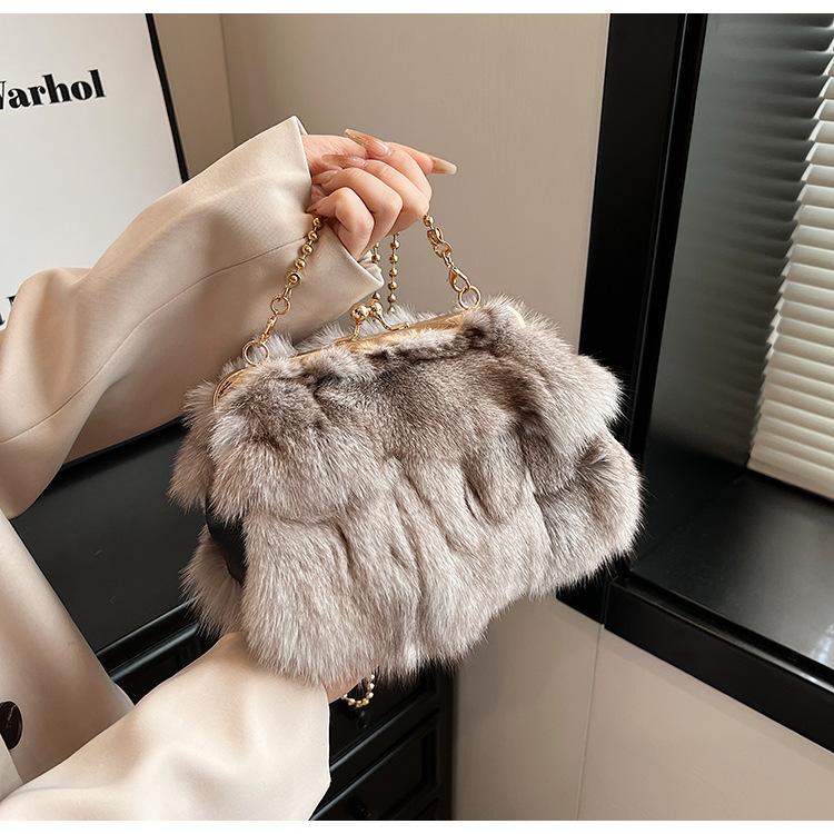 Podzimní a zimní nová vlasová taška dámská spona do vlasů z liščí srsti dámská taška s texturou ramenní crossbody oblačná taška trendy zahraniční obchod dámská taška