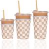 Reble Ulated Neoprene Iced Coffee Cup Sleeve, Durable Drink Sleeve for Cold Beverages, Beverage Holder for Iced Coffee, Floral Checkers