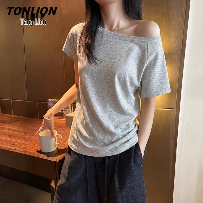 TonLion Women s Asymmetrical Shoulder Short Sleeve Tee S