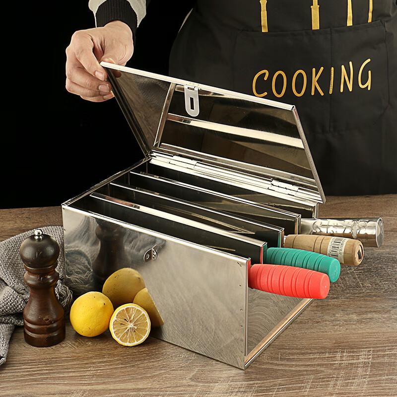 Thickened Stainless Steel Countertop Knife Block with Lid