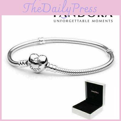 Stilvolles und romantisches Pandora Herzverschluss-Charm-Armband mit Schlangenkette und Box