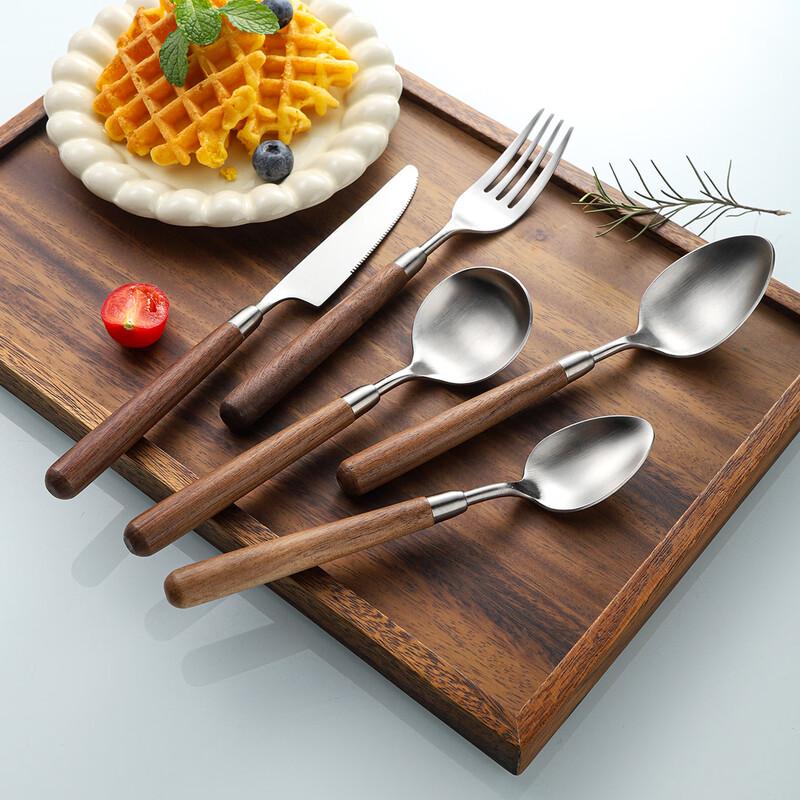 Abay Japanese Style Walnut Wood Handle Dinner Spoons