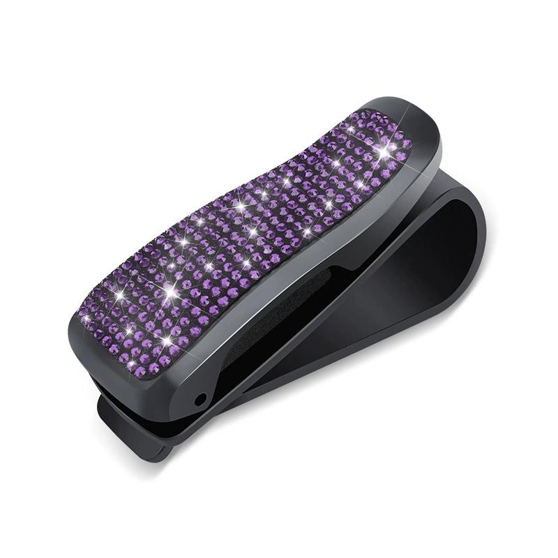 Sun Visor Mount Sunglasses Clip Holder Rhinestone Bracket Portable Sunglasses Car Crystal Clip Decoration Accessories