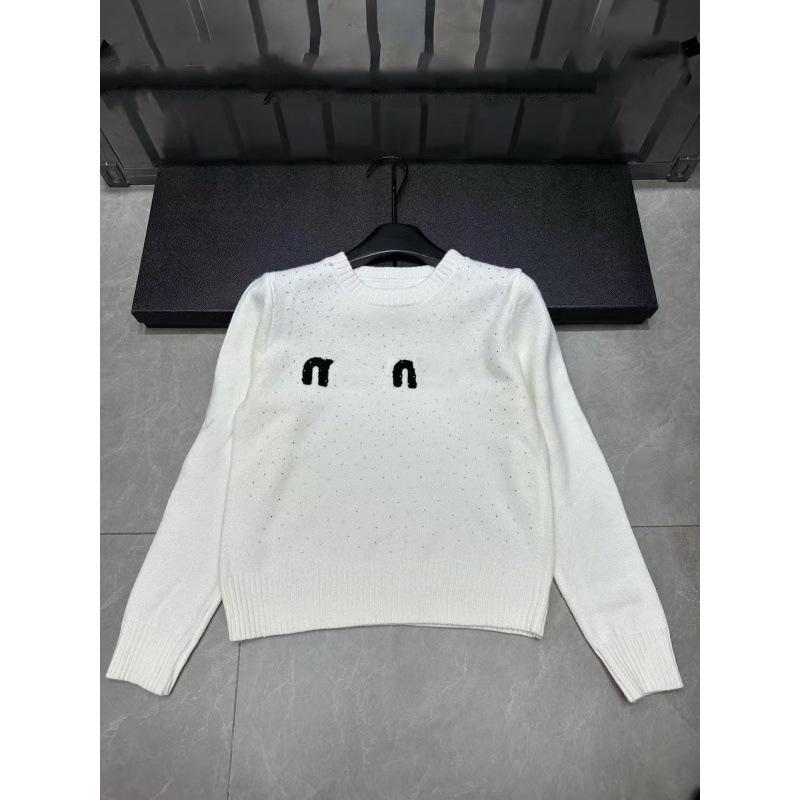 Miu Style 2025 Autumn/Winter Flocking Embroidery Knit Pullover with Hot Drill Lettering - Versatile, Age-Reducing Long Sleeve Top
