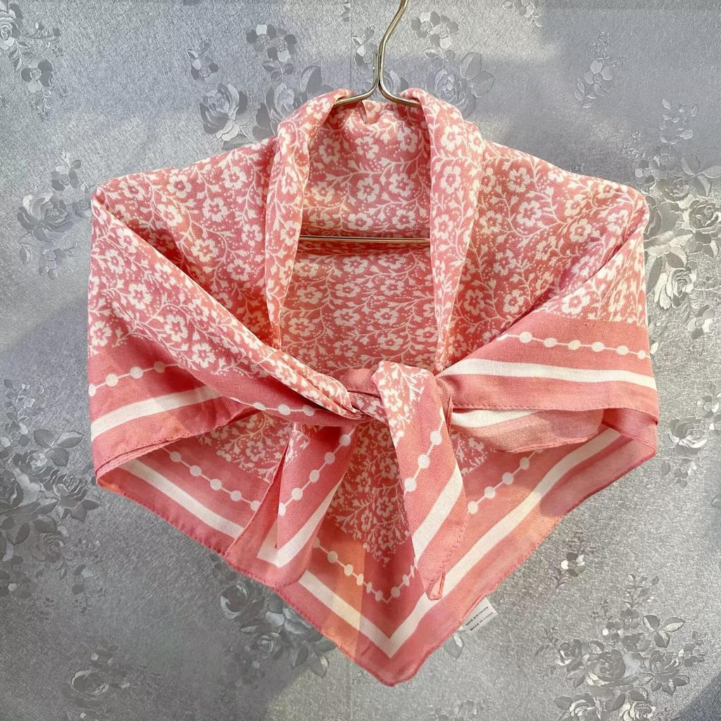 Retro Floral Japanese Style Cotton Linen Square Scarf - Women's Fashionable High-End Versatile Silk Feel Scarf