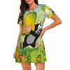Cartoon Comic Damen Oversized Rundhals Modisches Lockeres Lässiges Sommerkleid mit Kurzen Ärmeln