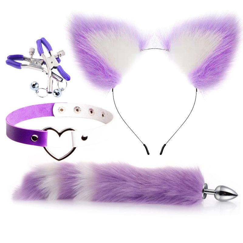 Erotic Ear Hairpin Vestibule Anal Plug Female Utensils Sex Toys Sm Metal Erotic Set Foxtail Four Sets