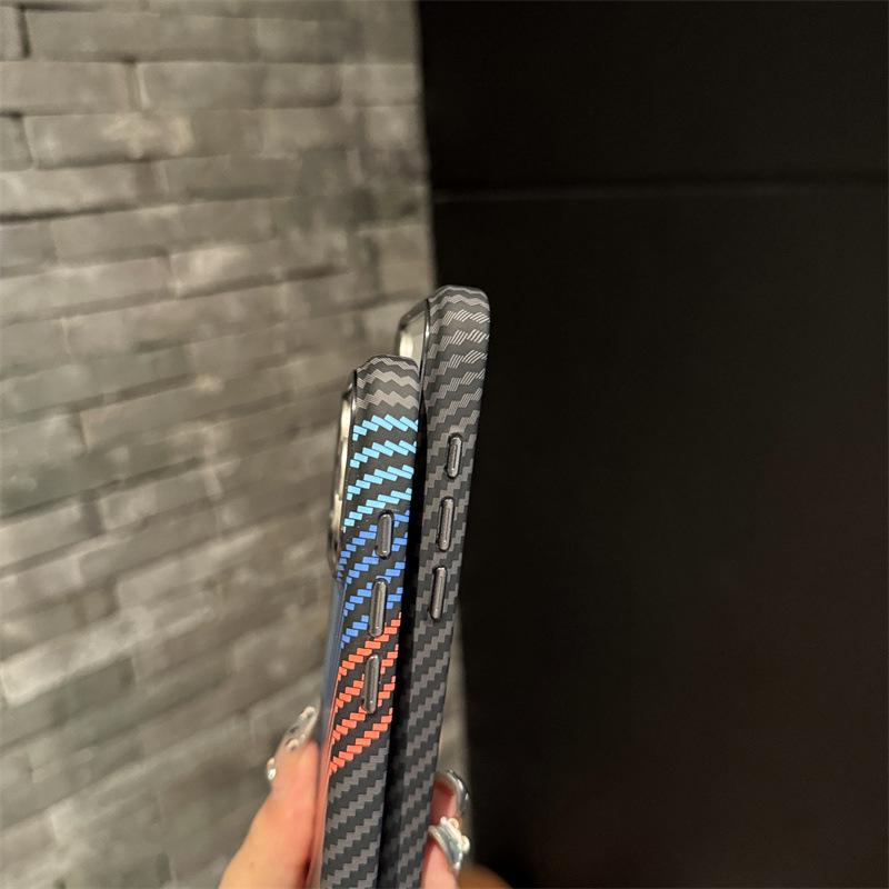 iPhone 17 Pro Max Carbon Fiber Texture Case with Metal Lens Magnet Cover