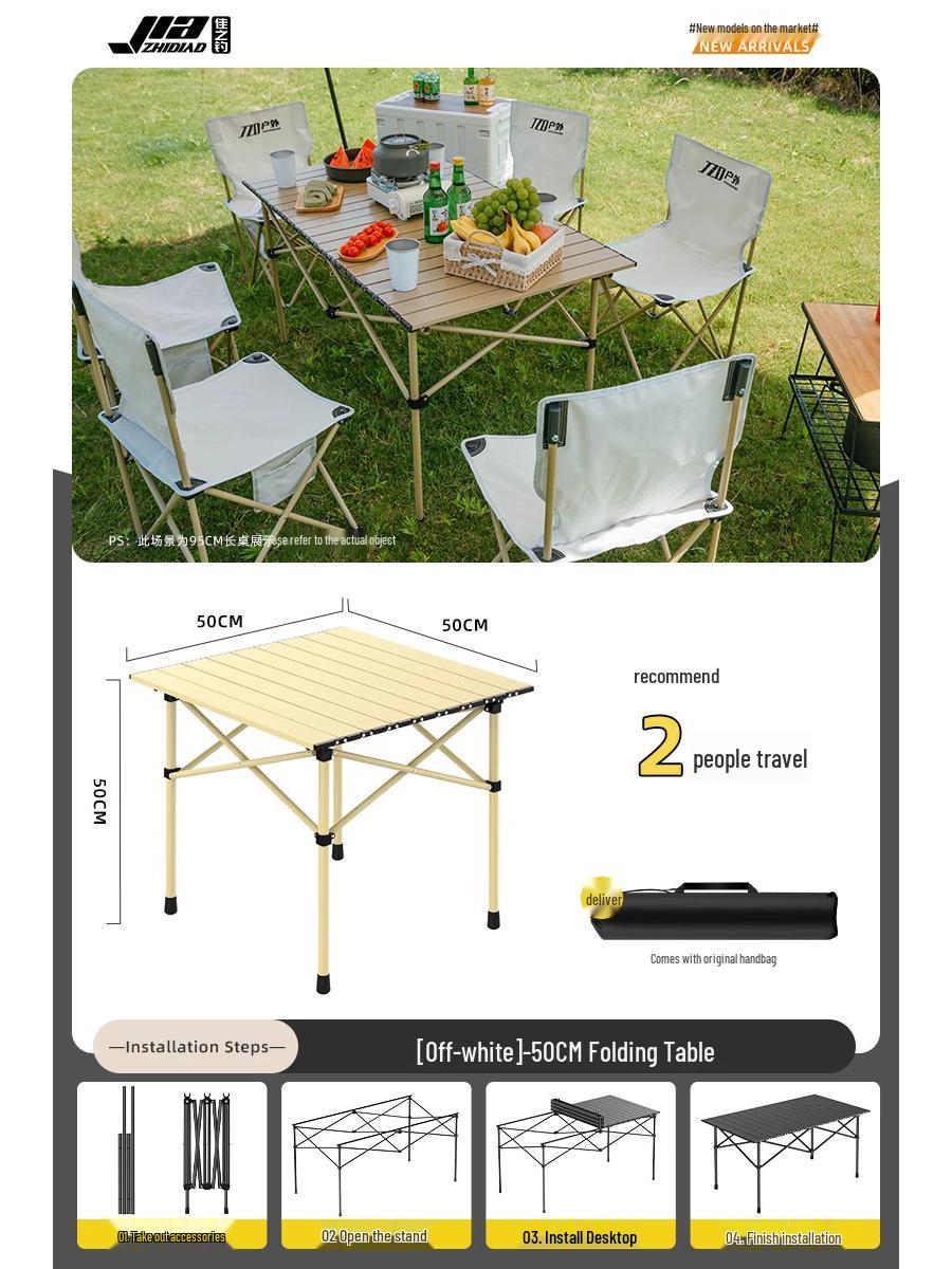 Folding Aluminum Outdoor Picnic Table and Chair Set - Portable Camping Supplies.