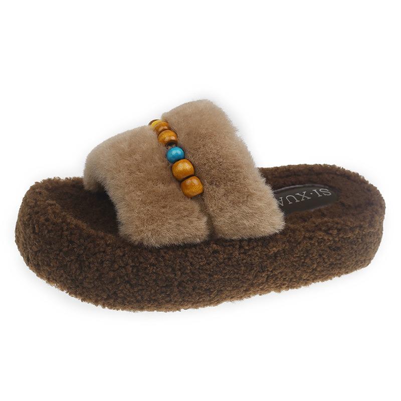 Thick bottom beautiful fashion plush slippers women's autumn and winter wear high-end new models