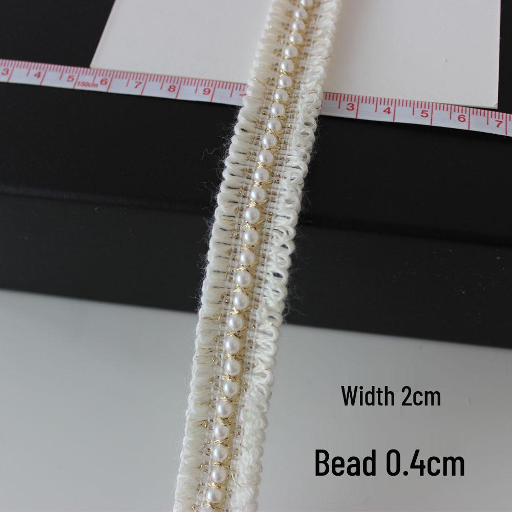 Cottontime Off-White Mesh Ribbon Beads with Pearl Lace Decorative Accessories for Clothing