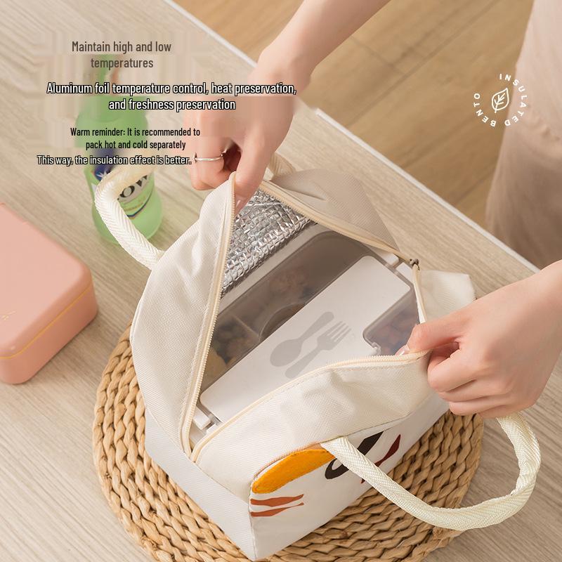 Compact Insulated Bento Lunch Bag with Thickened Aluminum Foil - Cute Cartoon Design for Students