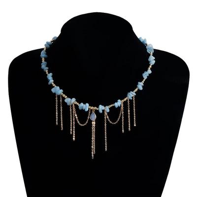 Collar de Cadena para Clavícula con Diseño de Borla de Gota de Agua de Lujo Ligero Collar de Piedra Natural Para Mujeres Accesorios de Joyería para Fiestas