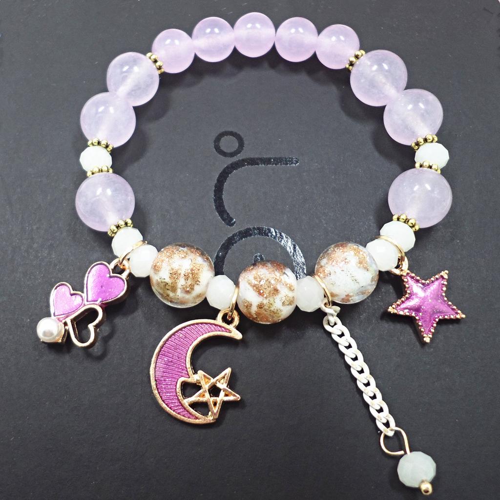 Korean Version of Chalcedony Glazed Moon Star Pendant Bracelet Burst Stone Crystal Bracelet Women's Handmade Beaded Hand Jewelry