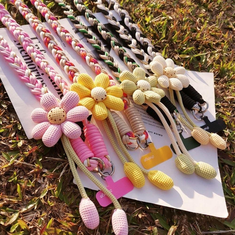 Detachable Flowers Phone Lanyard Crossbody Cell Phone Strap Phone Woven Chain Hanging Ornament