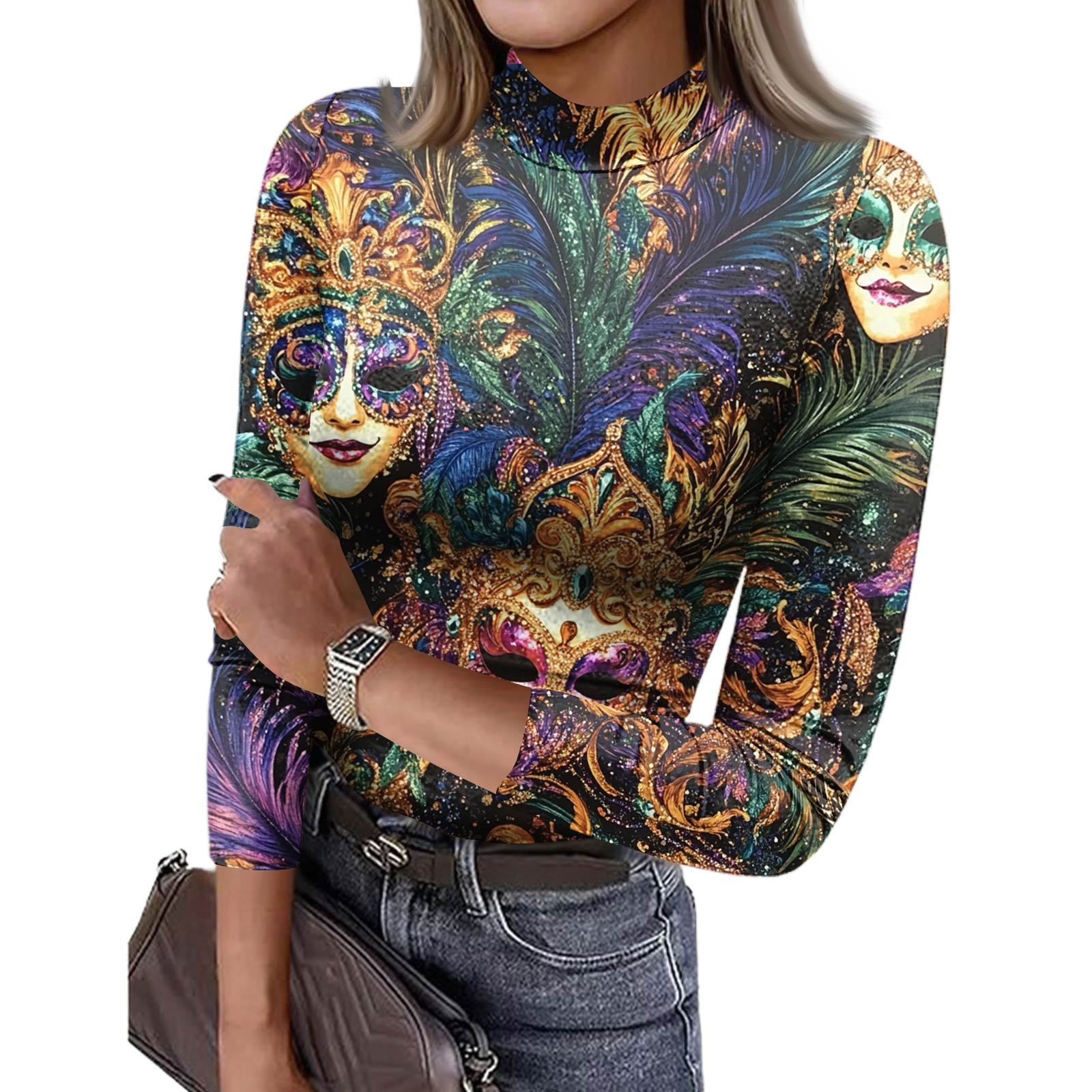 

Женская облегающая футболка, модная повседневная футболка с принтом, пуловер с круглым вырезом и рукавом 3/4 M