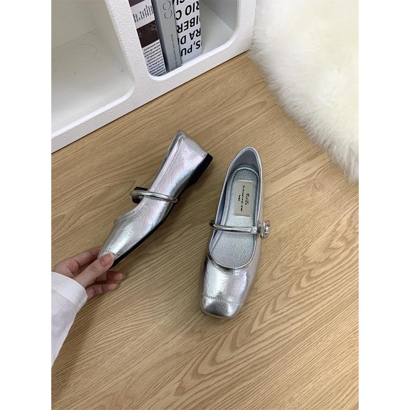 

Корейская версия универсальных туфель-лодочек с ремешком на один палец, серебристые женские туфли, летние, французские ретро туфли Мэри Джейн, балетки, маленькие кожаные туфли 39