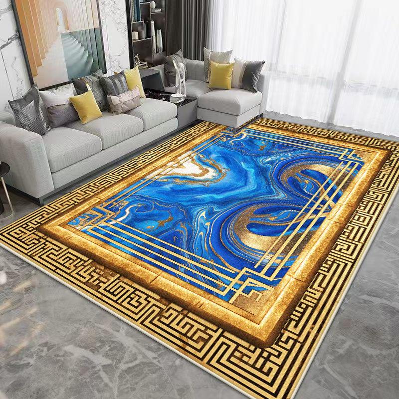 Luxury Golden Border Large Living Room Carpet Soft Non-slip Coffee Tables Mat Easy Clean Abstract Style Lounge Decor Rug Flannel