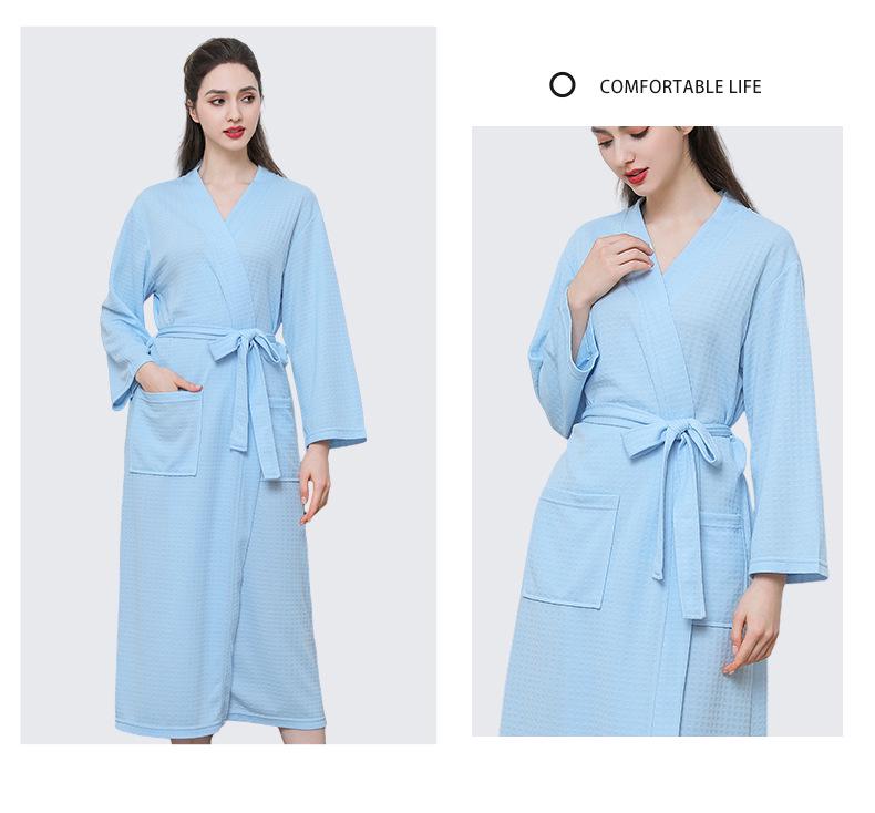 European American Style Women's Quick-Dry Absorbent Summer Waffle Bathrobe