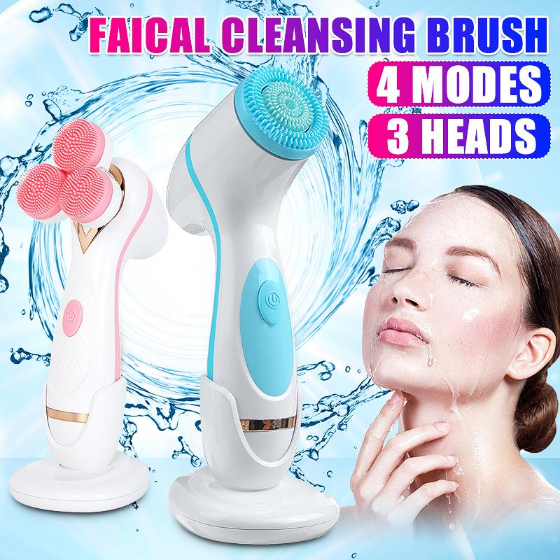 2 Modes USB Rechargeable Face Washing Brush Device Frequency Silicone Facial Cleansing Brush Blackhead Removal Acne Cleanser Machine 3V