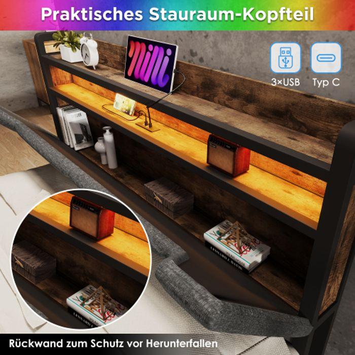 Lit Simple - MUVOE - 90 X 200 Cm - Tête De Lit Avec USB - Éclairage LED - Tiroirs De Rangement