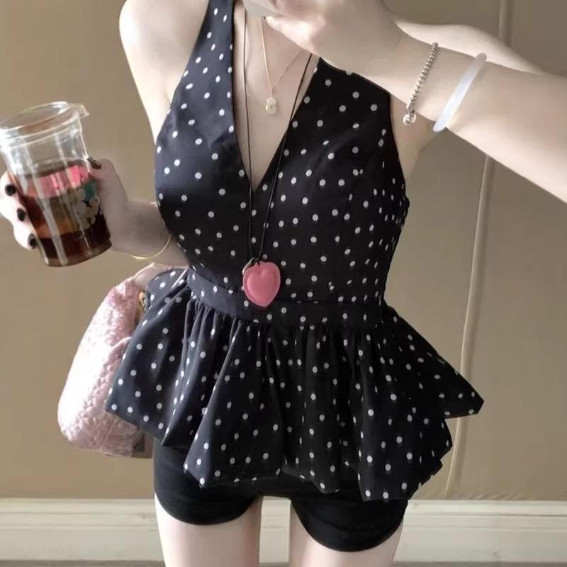 Korean-Style V-Neck Twisted Halter Backless Slim Fit Summer Crop Top