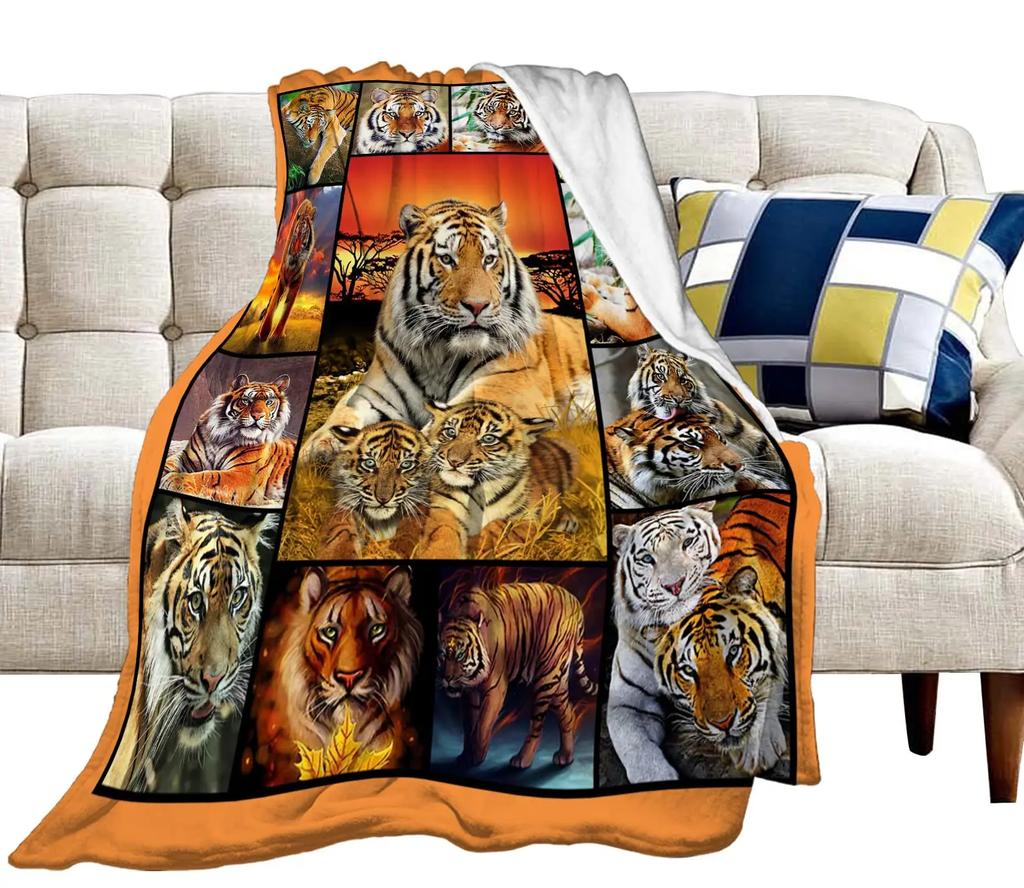 Tiger Blanket Super Soft Warm Bedding Animal Print Throw Blankets Sofa Couch Bedroom Decor Flannel Plush Blanket for All Season