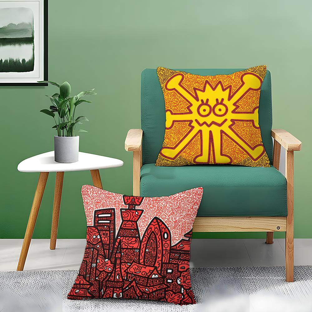 Famous Genius Graffiti Art Mr Doodle Pillow Case Double-Sided Plush Sofa Cushion Covers Organic Breathable Invisible Zipper