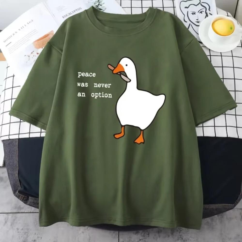 Peace Was Never An Option Letter Printed Men  T-shirt Creative Duck Print Men's Tshirt Fashion Casual Loose Couple T-shirt