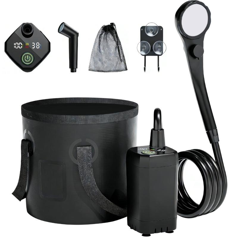 

Camping Shower Set Filtered Shower Head With Double Power Modes And Mesh Storage Bag For Easy Transportation 1