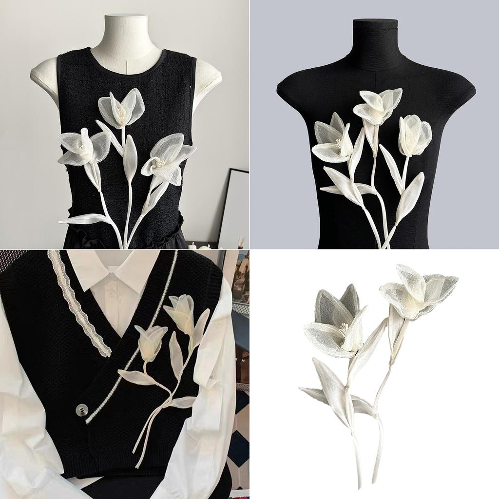 3D Fabric Flower Appliques Handmade Clothing Accessories Sweater Dress Sewing on Flower for Crafting Formal Costume