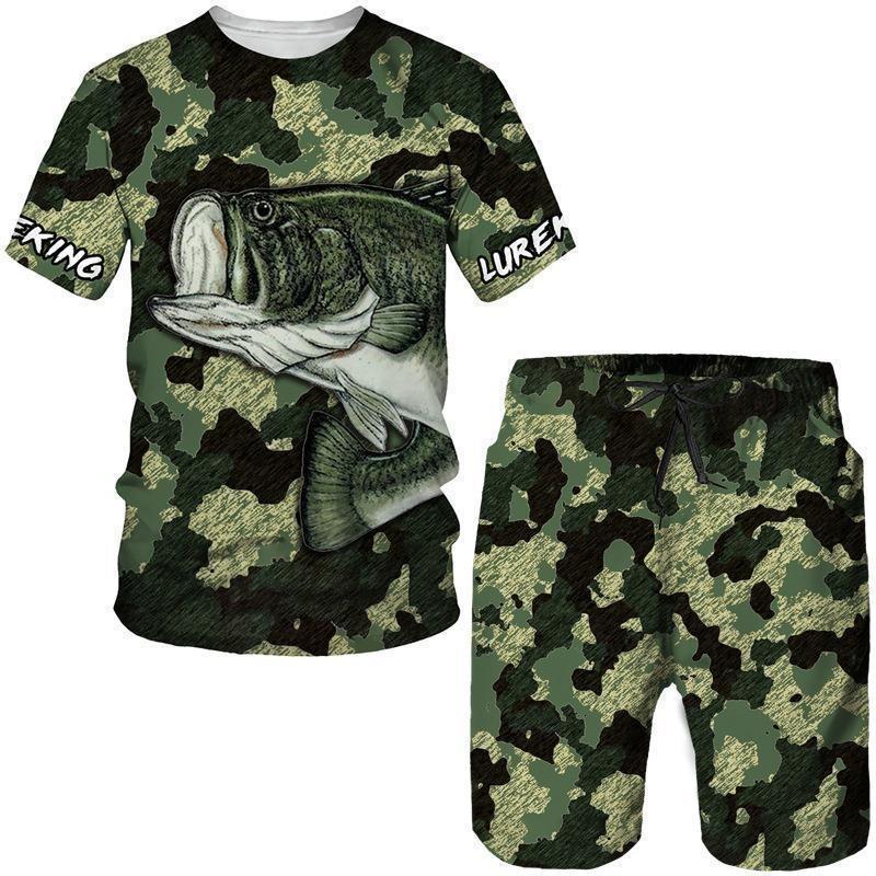 

Fishing Camouflage 3D Print T-Shirts Shorts 2-Piece Sets Men s Suits Casual Tracksuits Streetwear Oversized Outfit Man Clothing 3XL