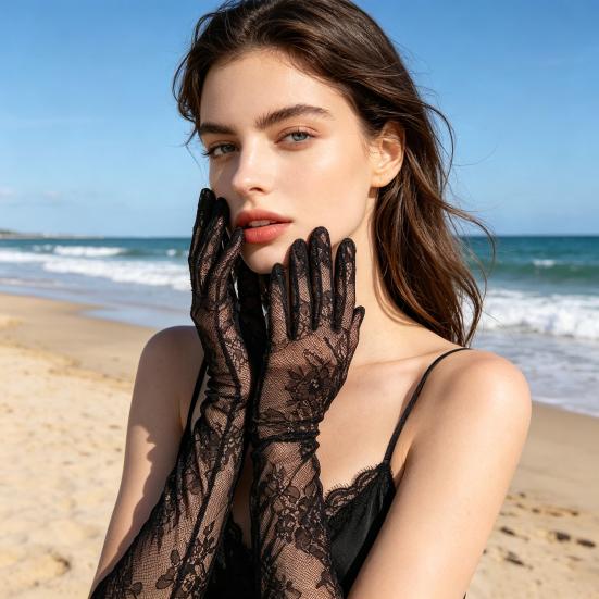 Bridal Lace Gloves Five-Finger Sheer Wedding Gloves Elegant Long Short Mesh Gloves for Women Tea Party Cocktail Party Prom