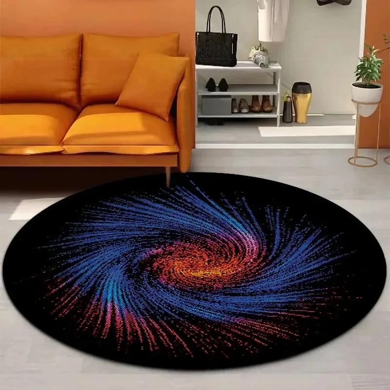 Crystal Velvet Psychedelic Round Rug, Abstract Geometric Illusion Print Non Slip Floor Mat for Living Room, Bedroom, Sofa Decor