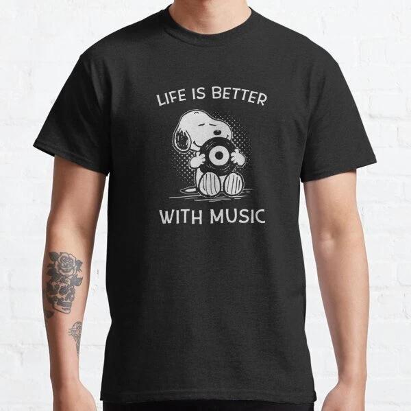 Life Is Better With Music Retro Vintage Gift Classic T-Shirt S-3XL 4XL