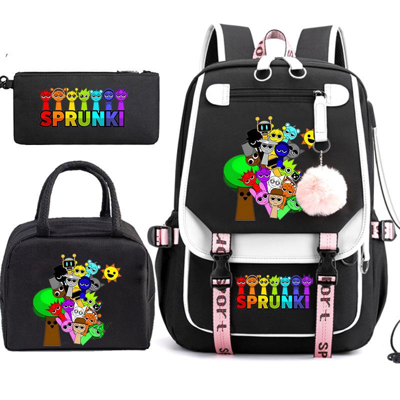 Large Capacity Schoolbag with Shoulder Strap; Student Three-piece Pencil Case Set