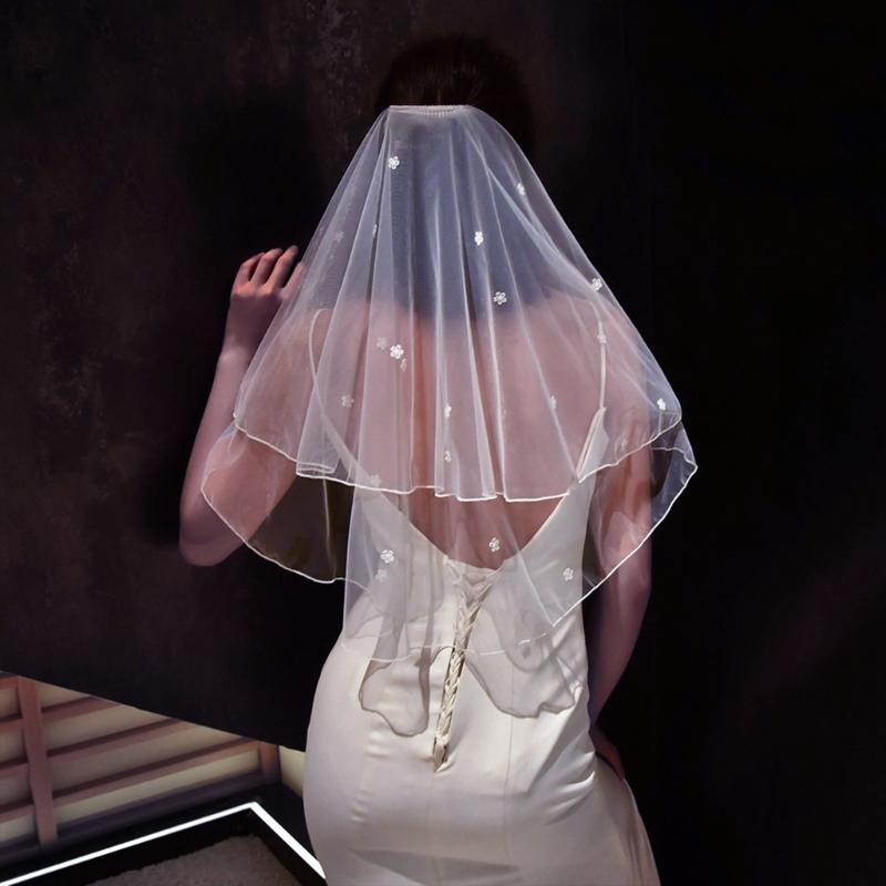 Short Wedding Veil for Bride White Floral Veil Wedding Event Veil Headpiece Engagement Event Formal Mesh Veil Headdress
