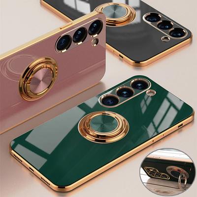 Schokbestendig Verguld Ringhouder Siliconen Hoesje Voor Samsung S25 S24 S23 S22 S21 Ultra Plus FE A16 A56 A15 A55 A14 A54 A53 iPhone 16 15 14 13 12 Pro Max