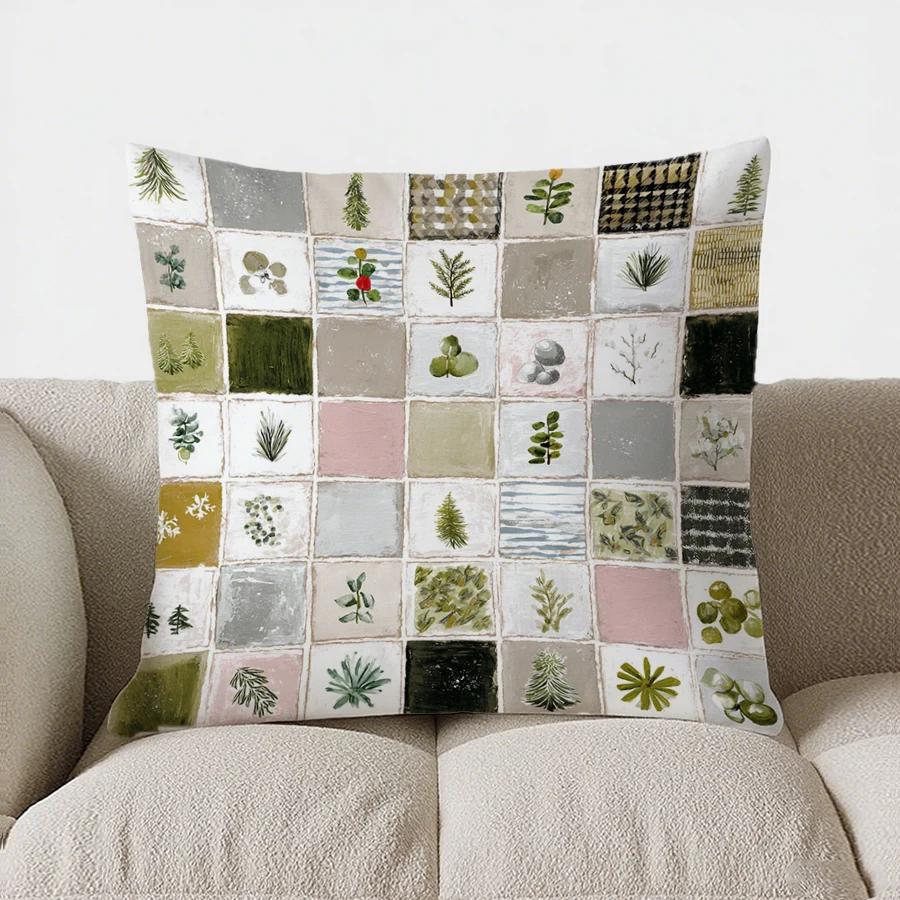 Modern Red & Gray Square Pattern Throw Pillow Cover With Short Plush Print For Living Room Sofa Decoration Cushion Cover