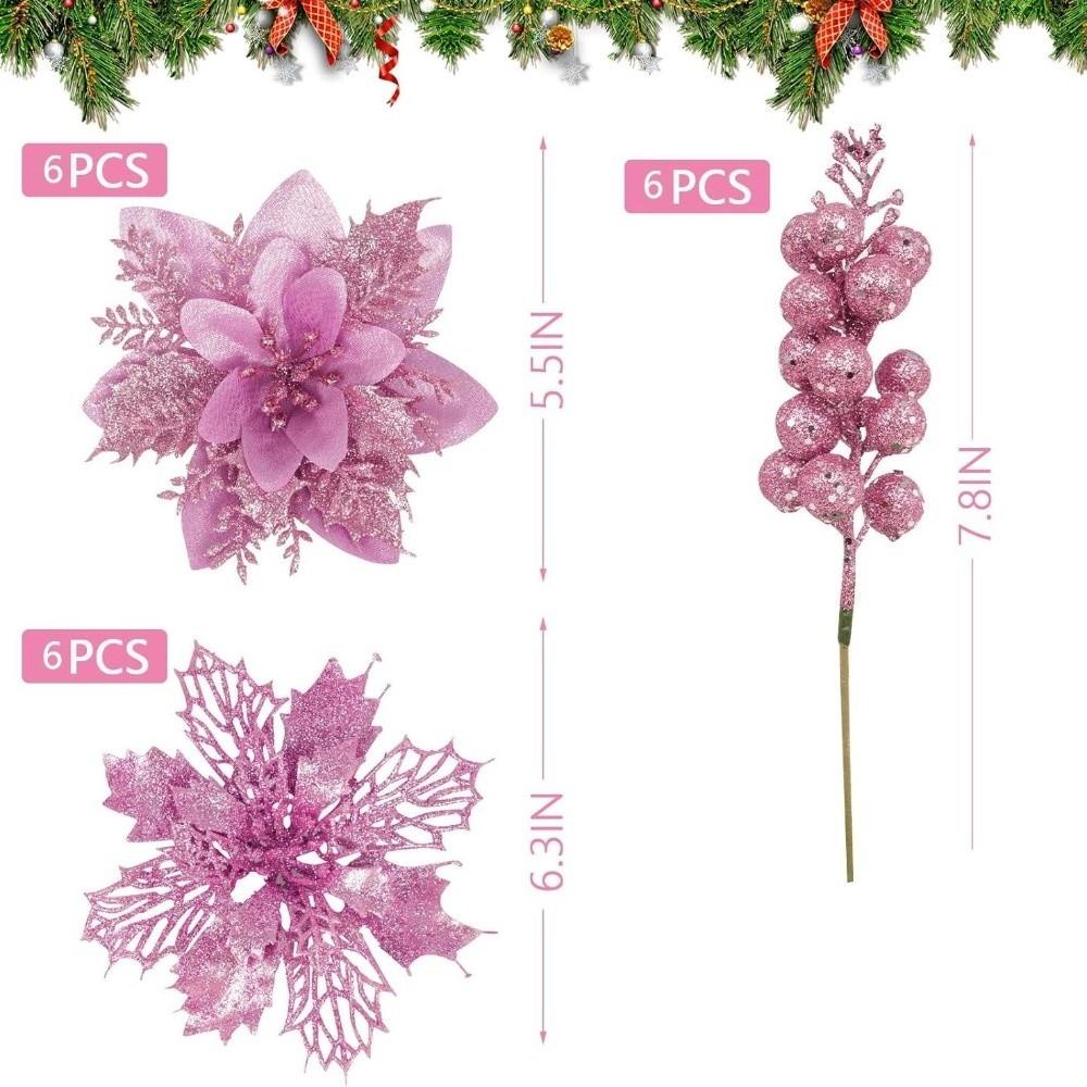 A Set Three Floors Artificial Flowers Sequins Glitter Berry Bouquet Multiple Colors Available Sparkling