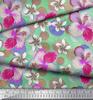 Soimoi Japan Crepe Satin Fabric Leaves & Plumeria Flower Decor Fabric Printed Metre 42 Inch