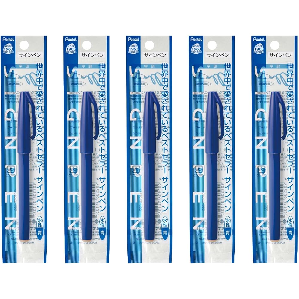Pentel XS520-CD Water-based Pen Signature Pens, Blue, 5 Pens
