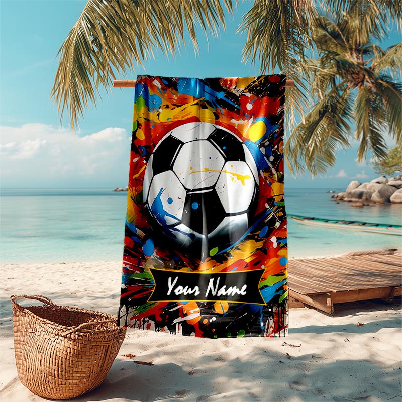 1PC Custom Name Soccer Art Poster Beach Towel Highly Absorbent And Sand-Resistant Towel for Swimming, Pool, Yoga, And Travel Lightweight