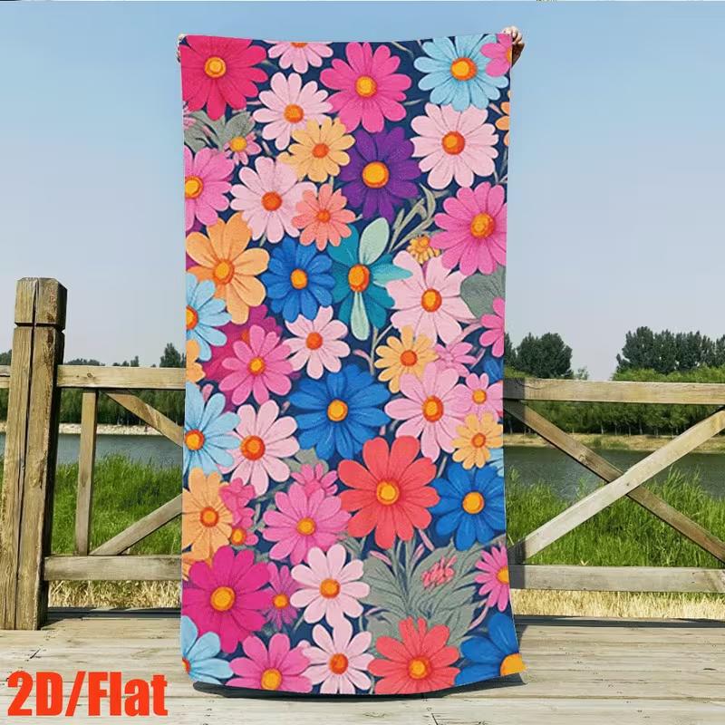 Girly White Daisy Floral Beach Towel Quick Dry Soft Absorbent Sand Free Towel for Women Girls Summer Beach Pool Gym Travel