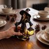 Witch Decoration Lamp 2Pcs Halloween Night Lamp, Holding Lantern Figurine with Resin Statue LED, Glowing for Tabletop Decor Home