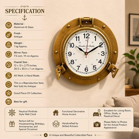 30,48 cm Messing Bullauge Uhr Antike Marine Schiff Wanddekoration