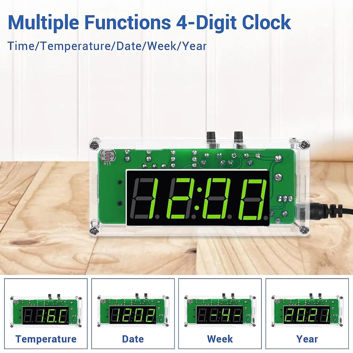 4-Digit Digital DIY Clock Kits with Acrylic Shell  DIY Alarm Clock Soldering Practice Kit for Learning Electronics multifunction